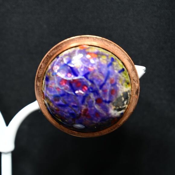 Renoir Matisse Vintage Crackle Lucite Copper Clip Earrings, Designer 1 1/4 Inch - Picture 5 of 10